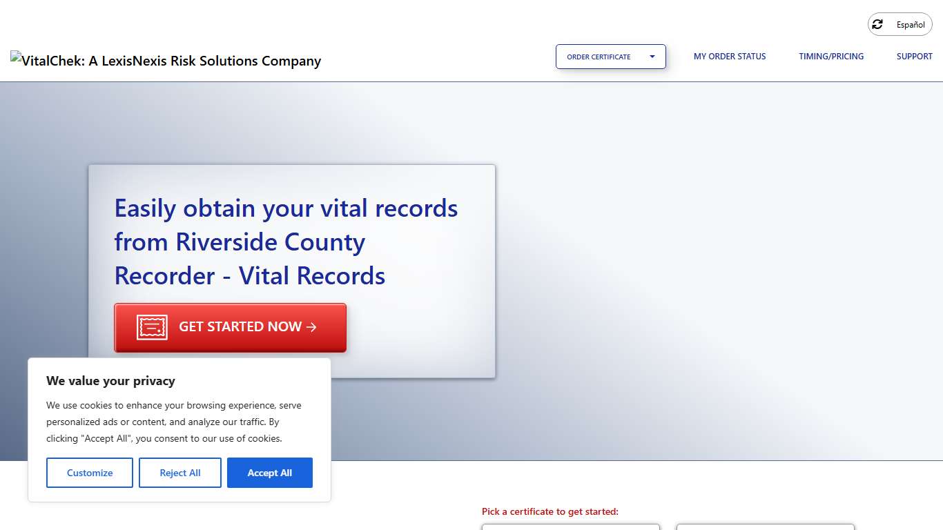 Riverside County Recorder - Vital Records (CA) Order Certificates - VitalChek